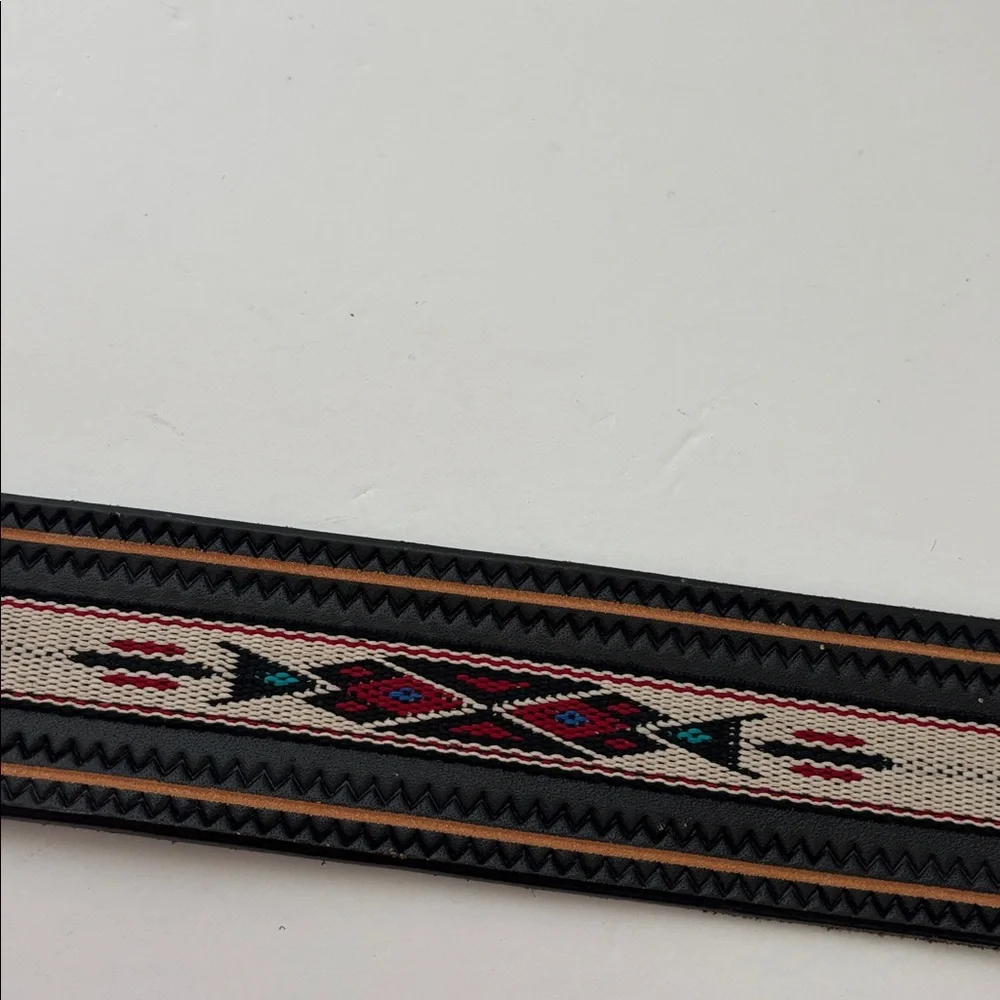 Vintage Orona Aztec Southwestern Black Leather‎ Handcrafted Belt Mens Size 34